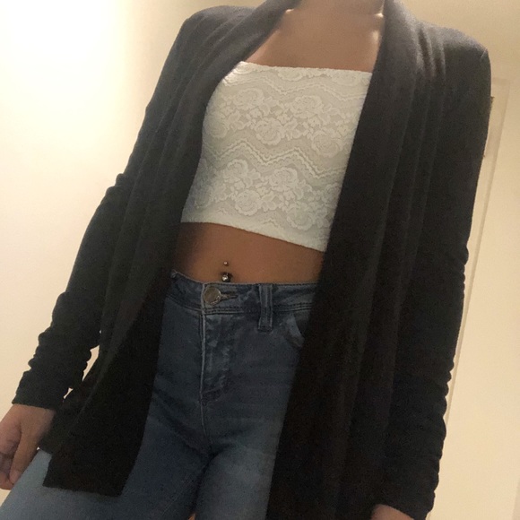 Tops - Bundle: white lace crop top & black sparkle cardi